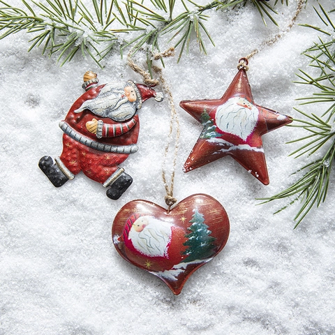 Ornamenti Appesi Per Albero Di Natale In Ferro Dipinto Retrò Con Corda Di Juta Vintage Babbo Natale Pupazzo Di Neve Stella Cuore
