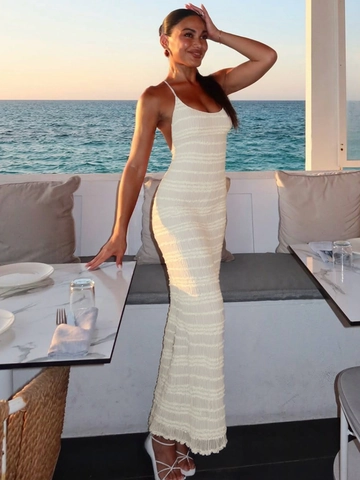 Dames Halter Backless Maxi Jurk Geplooide Textuur Polyester Zijsplit Slim Fit Elegante Zomervakantie Resort