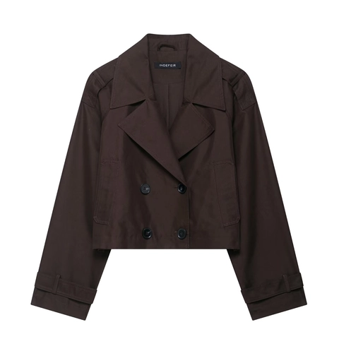 Damen Kurz Trenchcoat Doppelreihig Revers Polyester Gewebte Jacke Mit Schulterklappen Verstellbare Manschetten Lässige Elegante