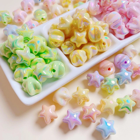 Star Shaped Acrylic Beads Iridescent Macaron UV Plated For DIY Jewelry Making Phone Chain Keychain Handicraft Supplies