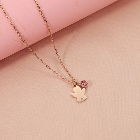 Collar Con Colgante De Ángel Acero Inoxidable 304 Piedra De Nacimiento Circonita Redonda Para Mujer Cadena En O