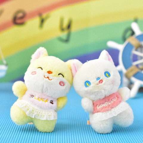 Kawaii Kant Kat Pluche Sleutelhanger Zacht Dier Knuffel Mini Rugzak Hanger Geborduurde Good Luck Kitty Speelgoed Voor Kinderen