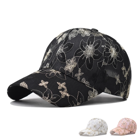 Berretto Da Baseball Donna Pizzo Ricamo Floreale Filo D'oro Mesh Traspirante Cappello Da Sole Regolabile Moda Elegante Accessorio