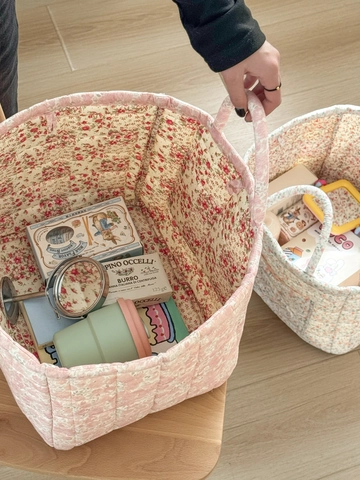 Pastoral Gesteppte Baumwolle Blumen Aufbewahrungskorb Große Kapazität Faltbarer Wäschekorb Tragbarer Home Organizer Beutel Für Kleidung Snacks