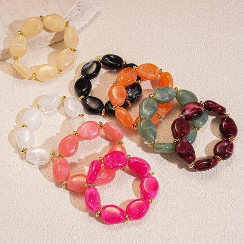 Pulsera De Cuentas De Acrílico Con Textura De Mármol Irregular Con Espaciadores De Metal Dorado Joyería Bohemia De Moda Para Mujer
