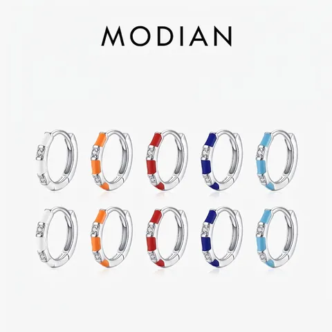 925 Sterling Silber Creolen Bunte Emaille Zirkonia Huggie Geometrischer Moderner Modeschmuck Für Frauen
