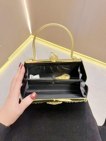 Elegant Artificial Pearl Beaded Evening Bag With Rhinestone Flower Clasp Women Handbag For Wedding Party Banquet Luxury Clutch