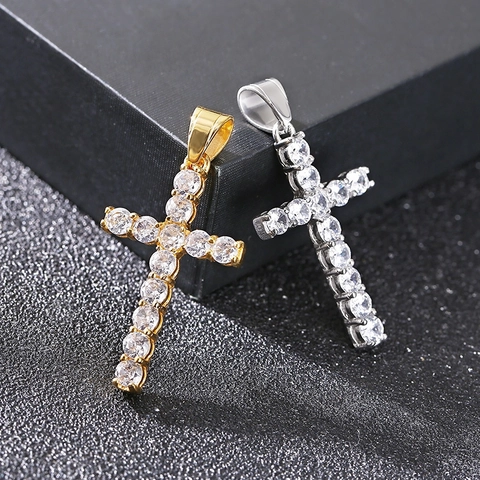 Collana Con Ciondolo A Croce Acciaio Inossidabile Micro Pavé Zirconi Hip Hop Punk Gioielli