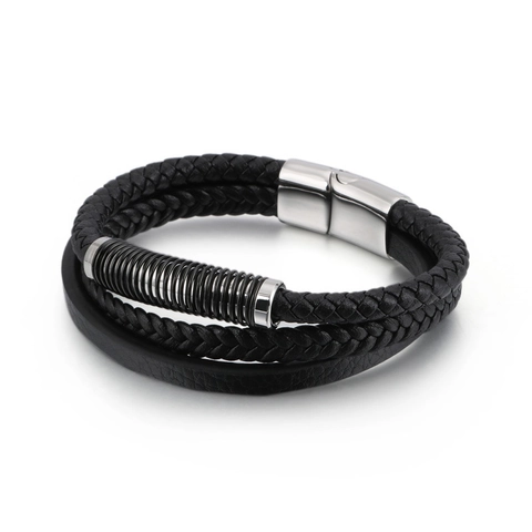 Bracciale Da Uomo In Pelle Intrecciata Multistrato Con Chiusura Magnetica In Acciaio Inossidabile Gioielli Punk