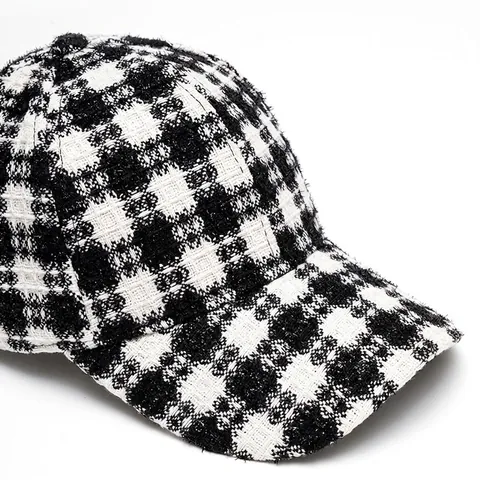 Casquette De Baseball À Carreaux Tweed Pied-De-Poule Automne Hiver Chaud Ajustable Chapeau Rétro Décontracté