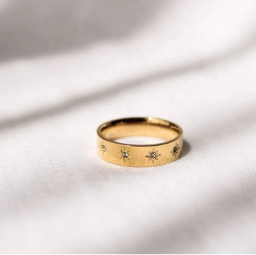 18K Gold Plated Stainless Steel Octagonal Star Signet Ring For Women Sparkling Rhinestone CZ Fashion North Star Finger Ring Jewelry Gift