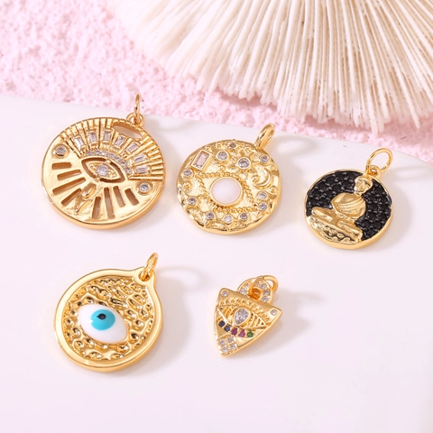Ciondoli Pendente Malocchio Buddha Rame Placcato Oro 14K Zircone Smalto Creazione Gioielli Accessori DIY Stile Minimalista