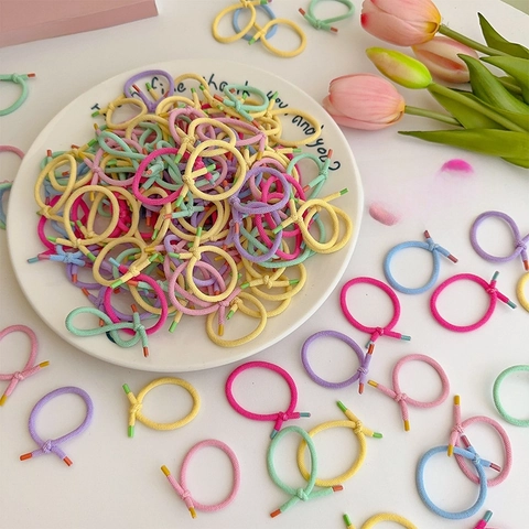 Kids Hair Ties Elastic Woven Hair Ropes Knotted Macaron Candy Color Hair Bands For Girls Toddlers High Stretch