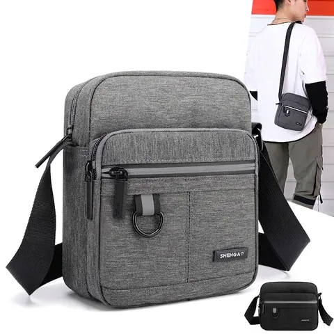 Borsa Tracolla Uomo Borsa Spalla Tessuto Oxford Impermeabile Leggero Multi Tasche Striscia Riflettente Casual Business Viaggio