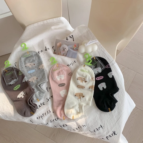 Calze Invisibili Donna Cotone Pettinato Traspirante Assorbimento Sudore Cartone Animato Coniglio Orso Carino Casual