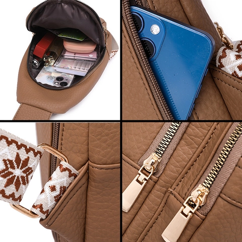 Bolso De Pecho Para Mujer Cuero PU Grano Lichi Bolso Bandolera Con Correa Ancha Bordada Viaje Moda Casual Sling Bag