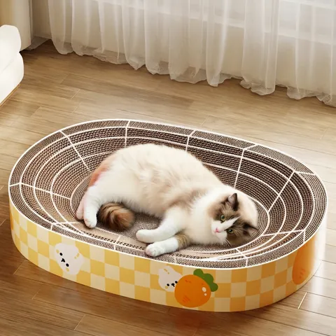 Cat Scratcher Bed Corrugated Paper Scratching Lounge Oval Round Cartoon Rabbit Carrot Durable Wear Resistant Sofa For Cats
