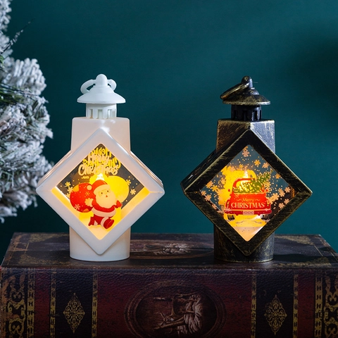 Linterna LED De Navidad Retro Decorativa Lámpara De Viento Luz Cálida Papá Noel Muñeco De Nieve Reno Adorno De Fiesta