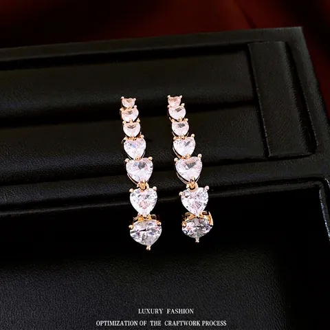 Orecchini Pendenti Con Zirconi A Forma Di Cuore Con Perno In Argento Sterling 925 Gioielli In Rame Di Lusso