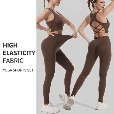 Nahtloser Yoga-BH Und Leggings Mit Hoher Taille Gerippt Schnell Trocknend Atmungsaktiv Fitness Damen