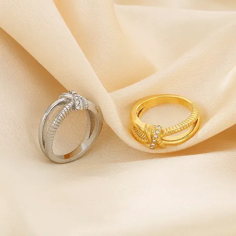 Cross Knot Ring 316L Edelstahl Strass Geometrisch Mode Schmuck Für Damen Und Herren