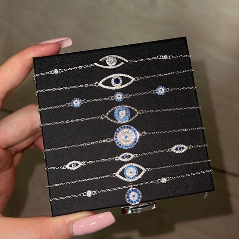 Braccialetto Occhio del Male in Argento Sterling 925 per Donna con Intarsio in Zirconia Blu Bracciale a Catena Regolabile Gioielli di Moda