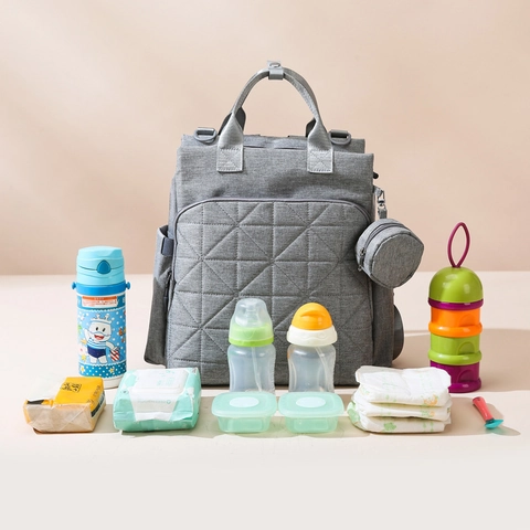 Zaino Per Pannolini Tessuto Oxford Impermeabile Grande Capacità Motivo Trapuntato Con Mini Portamonete Per Viaggi All'Aperto Mamma