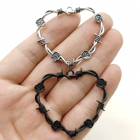 Heart Rose Thorn Pendant Alloy Barbed Wire Gothic Punk DIY Jewelry Making Accessory For Necklace