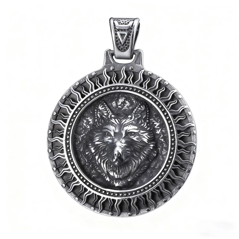 Collier Pendentif Tête De Loup Viking Acier Inoxydable Médaillon Rond Mythologie Nordique Bijoux Punk Vintage Pour Hommes Femmes
