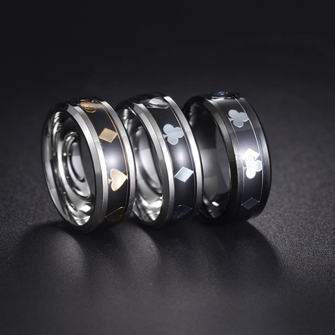 Poker Suit Band Ring Stainless Steel Men Punk Spades Hearts Diamonds Clubs Fashion Jewelry
