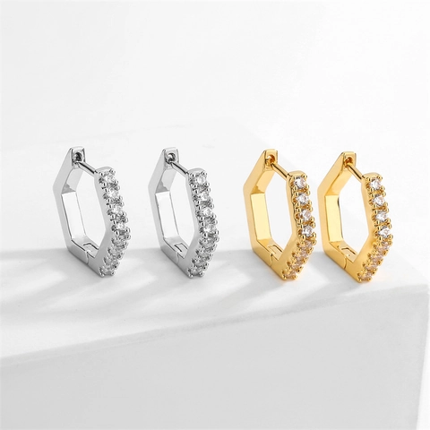 Pendientes de Aro Huggie de Cobre Geométricos Minimalistas con Circonia Chapados en Oro Blanco y Rosa Micro Incrustados para Mujer Joyería de Moda