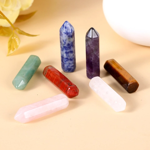 Natural Amethyst Rose Quartz Tiger Eye Hexagonal Crystal Column Point Polished Stone Healing Yoga Energy Ornament