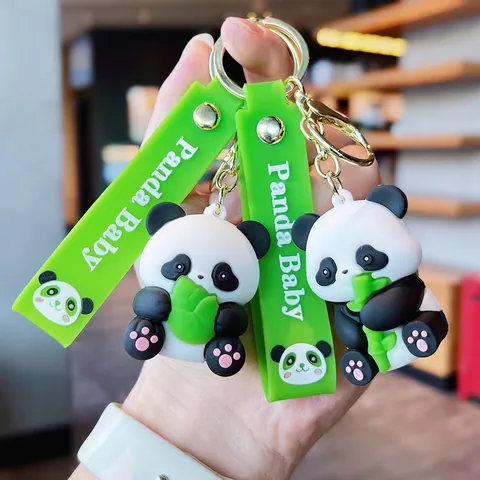 Süße Panda Schlüsselanhänger Cartoon 3D Tier PVC Weichgummi Tasche Anhänger Auto Schlüsselring Geschenk