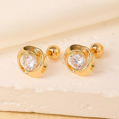 Boucles D'oreilles Puces En Cuivre Et Zircon Plqué Or Géométrique Fermoir À Vis Cartilage Mode Femme