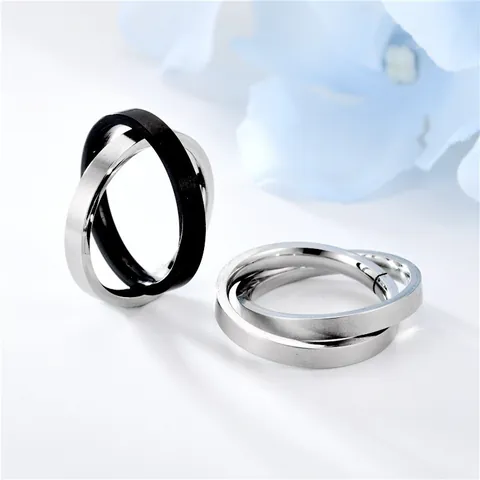 Fashion Stainless Steel Double Interlocking Rings For Men Women Minimalist Matte Polished Couple Rings Geometric Finger Jewelry Gift