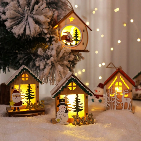 Kerst Gloeiende Houten Hut LED Sneeuwman Kerstman Ornament Hangen Kerstmis Vakantie Decoratie
