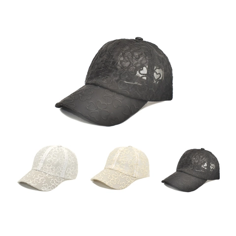 Casquette De Baseball Femmes Dentelle Mesh Broderie Coeur Respirant Protection Solaire Extérieur Mode