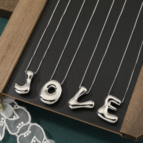 3D Puffy Alphabet Initial Letter Pendant Necklace Copper Silver Plated Hip Hop Minimalist Jewelry For Women