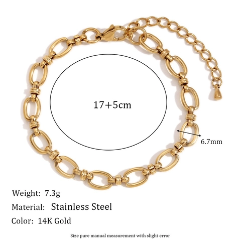 Minimalist Oval Link Chain Bracelet 14K Gold Plated Stainless Steel Niche Design Adjustable Jewelry For Women Girls