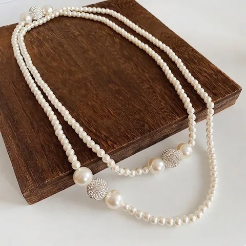 Elegante Collana A Doppio Strato Con Künstliche Perle Sintetiche E Sfere In Lega Con Strass Gioielli Stile Francese