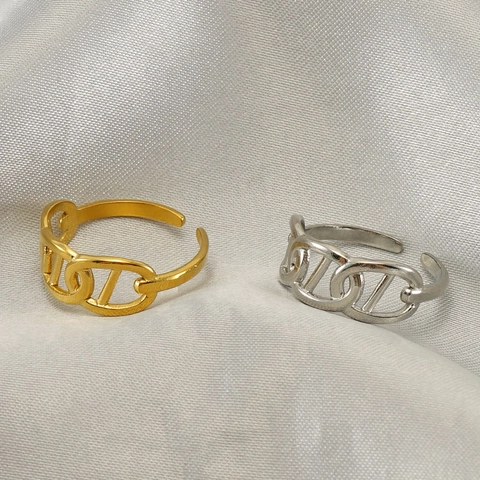 Anillo De Cadena Con Eslabones De Ancla Minimalista De Acero Inoxidable Chapado En Oro De 18K Ajustable Joyería Geométrica Para Mujer