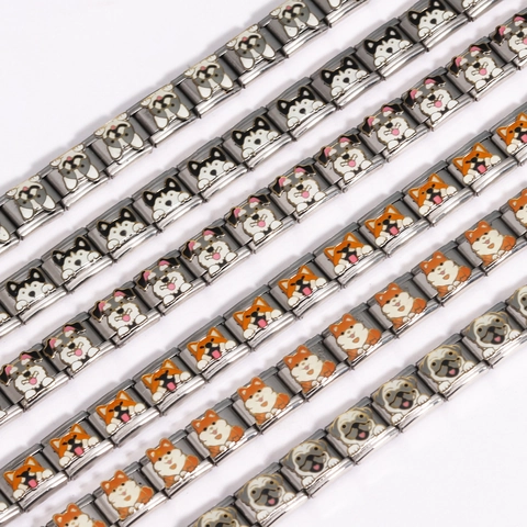 Italian Charm Bracelet Stainless Steel Elastic Stretchable Modular Link Enamel Cute Dog Pattern Fashion Jewelry Accessory