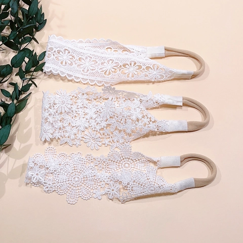 Baby Stirnband Weiße Spitze Stickerei Floral Hohl Foto Requisite Taufe Weiche Elastische Nylon Kopfbedeckung Für Neugeborene