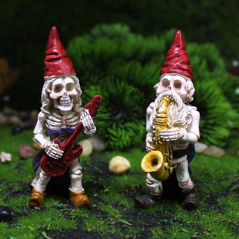Resin Musical Skeleton Gnome Figurines Halloween Decor Guitar Saxophone Goth Garden Ornaments Desktop Statues