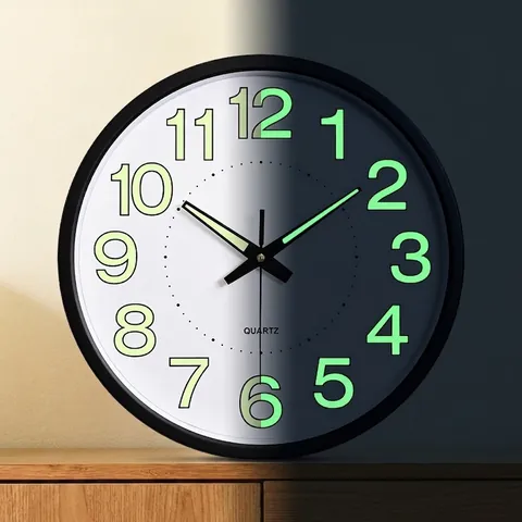 Lichtgevende Wandklok Stil Quartz Uurwerk Rond Decoratief Hangend Voor Slaapkamer Woonkamer Kantoor
