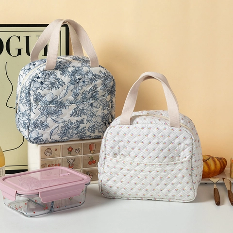 Bolsa de Almuerzo Térmica Acolchada Floral Gran Capacidad para Mujer Portátil Impermeable Bolsa Isotérmica para Picnic Oficina Viaje Almacenamiento de Alimentos