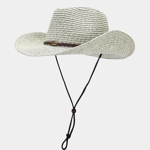 Western Cowboy Hat Wide Brim Breathable Paper Straw Sun Protection Outdoor Beach Travel With Adjustable Wind Rope Unisex