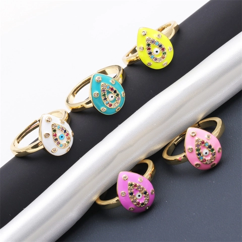 Anello Regolabile Malocchio Rame Zircone Goccia Smalto Boho Gioielli Di Moda Per Donna