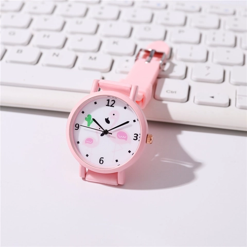Cute Flamingo Cactus Kids Watch Pink Silicone Strap Analog Quartz Cartoon Student Fashion Timepiece Children Birthday Gift