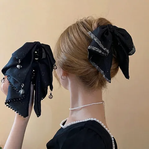 Molletta Per Capelli Con Fiocco In Raso Nero Oversize Per Donna Elegante Accessorio Per Capelli A Farfalla Con Strass Stile Vintage